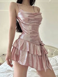 Pink Sequin Ruffle Asymmetrical Mini Dress Homecoming Dresses HZ1024
