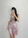 Pink Sequin Ruffle Asymmetrical Mini Dress Homecoming Dresses HZ1024