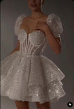 A-Line White Sheer Corset Short Sequin Homecoming Dress HZ1024