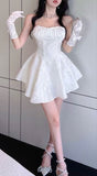 Sexy A line Strapless Short White Lace Homecoming Dress HZ1024