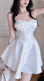 Sexy A line Strapless Short White Lace Homecoming Dress HZ1024