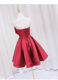 Red Satin Short Prom Dress Lovely Red Knee Length Homecoming Dress HZ1024