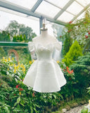 Simple A line Off The Shoulder White Satin Homecoming Dress HZ1024