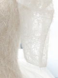 Chic Pretty Mermaid Satin Tulle Feather Short Sleeves Long Wedding Dresses HZ1024