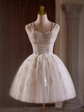 Cute Ball Gown Straps Beads Party Dress White Homecoming Dresses HZ1024