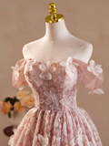 Cute Ball Gown Off The Shoulder Pink Lace Party Dress Homecoming Dresses HZ1024