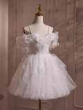 Cute Ball Gown Spaghetti Straps White Tulle Party Dress Homecoming Dresses HZ1024