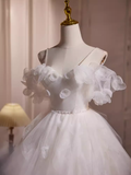 Cute Ball Gown Spaghetti Straps White Tulle Party Dress Homecoming Dresses HZ1024