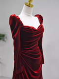 Sexy Mermaid Long Sleeves Burgundy Velvet Prom Dresses HZ1024