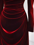 Sexy Mermaid Long Sleeves Burgundy Velvet Prom Dresses HZ1024