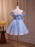 Elegant Ball Gown Off The Shoulder Tulle Party Dress Blue Homecoming Dresses HZ1024