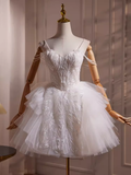 Elegant Ball Gown Spaghetti Straps Tulle Party Dress White Homecoming Dresses HZ1024