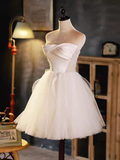 Elegant Ball Gown Straplesss Tulle Party Dress White Homecoming Dresses HZ1024