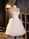Elegant Ball Gown Straplesss Tulle Party Dress White Homecoming Dresses HZ1024