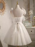 Elegant Ball Gown Straps Tulle Party Dress White Homecoming Dresses HZ1024