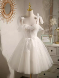 Elegant Ball Gown Straps Tulle Party Dress White Homecoming Dresses HZ1024