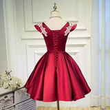 Elegant Ball Gown V Neckline Satin Party Dress Burgundy Homecoming Dresses HZ1024