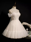 Elegant Ball Gown Spaghetti Straps Party Dress White Homecoming Dresses HZ1024