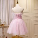 Elegant Ball Gown Spaghetti Straps Party Dress Pink Homecoming Dresses HZ1024