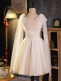 Elegant Ball Gown V Neckline Tulle Party Dress Lace White Homecoming Dresses HZ1024