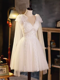Elegant Ball Gown V Neckline Tulle Party Dress Lace White Homecoming Dresses HZ1024