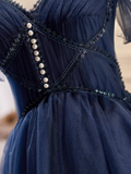 Elegant Ball Gown Straps Tulle Party Dress Navy Blue Homecoming Dresses HZ1024