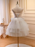 Elegant Ball Gown Strapless Tulle Party Dress White Homecoming Dresses HZ1024
