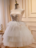 Elegant Ball Gown Strapless Tulle Party Dress White Homecoming Dresses HZ1024