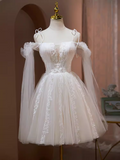 Elegant Ball Gown Straps Tulle Party Dress White Homecoming Dress HZ1024