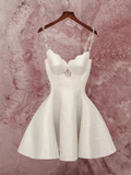 Elegant A Line Spaghetti Straps White Birthday Dress Satin Homecoming Dresses HZ1024