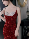 Sexy Mermaid Burgundy Sequin Prom Dresses HZ1024