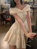 Cute A Line Off The Shoulder Satin Short Homecoming Dress 17th Birthday Outfits HZ1024