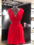 Simple A Line V neckline Chiffon Birthday Dress Red Homecoming Dresses HZ1024