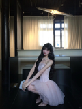 Princess 18th Pink Ball Gown Strapless Tulle Short Homecoming Dress Birthday Outfits HZ1024