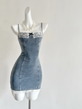 Chic 18th Mermaid Spaghetti Straps Denim Satin Lace Short Homecoming Dress Birthday Outfits HZ1024