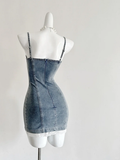Chic 18th Mermaid Spaghetti Straps Denim Satin Lace Short Homecoming Dress Birthday Outfits HZ1024