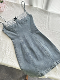 Chic 18th Mermaid Spaghetti Straps Denim Satin Lace Short Homecoming Dress Birthday Outfits HZ1024