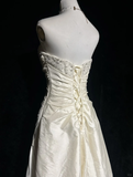 Classy A Line Strapless Satin Beads Pleated Short Homecoming Dress 19th Birthday Outfits HZ1024