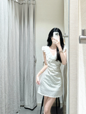Princess A Line V Neck Satin Polka Dots Short Homecoming Dress 19th Birthday Outfits HZ1024