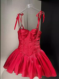 Simple A Line Straps Short Birthday Dress Red Homecoming Dresses HZ1024