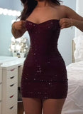 Sexy Mermaid Strapless Satin Sequin Short Homecoming Dress 20th Birthday Outfits HZ1024