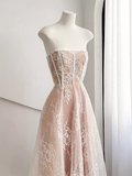 Simple A Line Strapless Lace Birthday Outfits Champagne Homecoming Dresses HZ1024