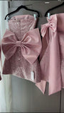 Sparkly A Line Strapless Satin Sequin Backless With Bow Short Homecoming Dress 19th Birthday Outfits HZ1024