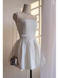 Simple A line Strapless White Birthday Dress Satin Homecoming Dresses HZ1024