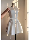 Simple A line Strapless White Birthday Dress Satin Homecoming Dresses HZ1024