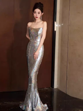 Sexy Mermaid Strapless Sequin Prom Dresses HZ1024