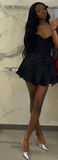 Unique Black A Line Strapless Satin Short Homecoming Dress 20th Birthday Outfits HZ1024