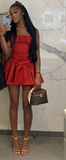 Chic A Line Strapless Satin Short Homecoming Dress 20th Birthday Outfits HZ1024