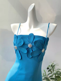 Simple A line Spaghetti Straps Blue Birthday Dress Homecoming Dresses HZ1024