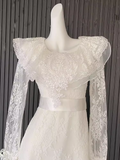 Elegant A line White Long Sleeves Lace White Wedding Dresses HZ1024